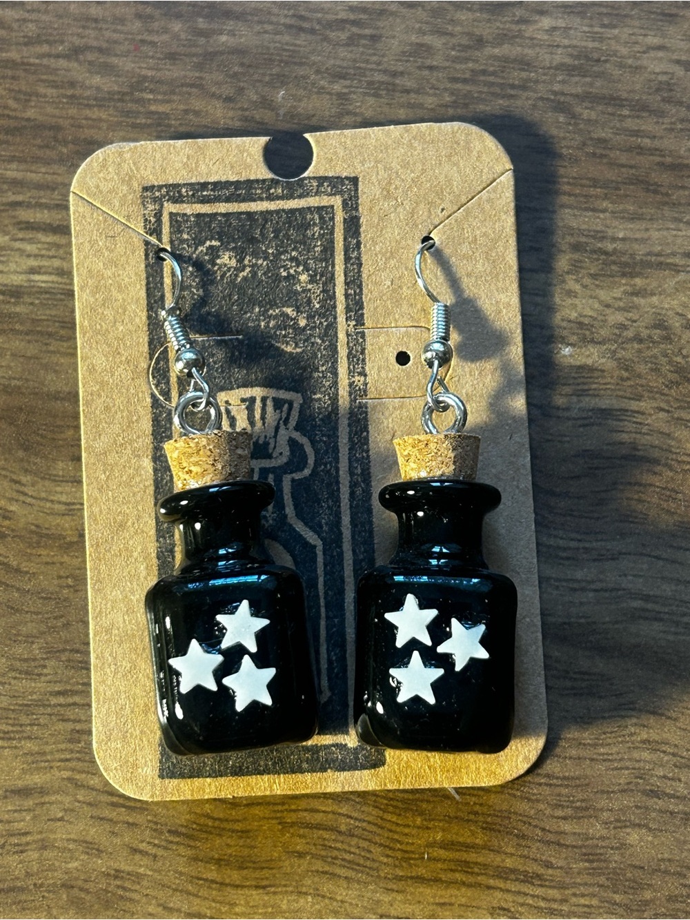 Handmade Glow in the Dark Star Bottle Earrings | Black Mini Potion Dangles